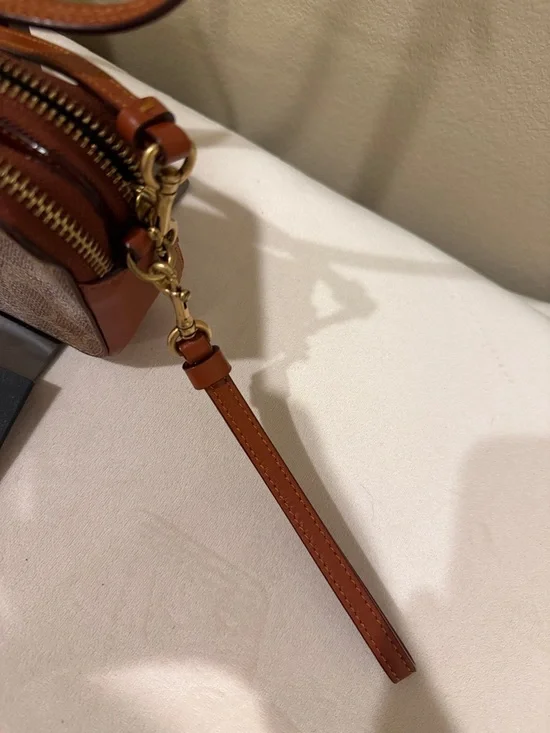 Coach Brown Signature Coated Canvas Crossbody with Tan Leather Trim - Picture 3 of 12